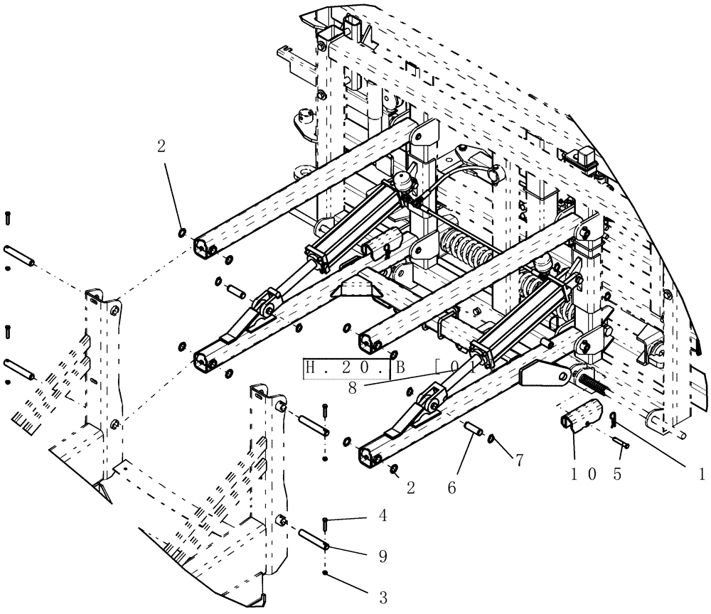 Схема запчастей Case IH SRX160 - (E.10.B[04]) - MAIN FRAME - SUSPENDED BOOM - PARALLEL LINKS TO REAR FRAME E - Body and Structure