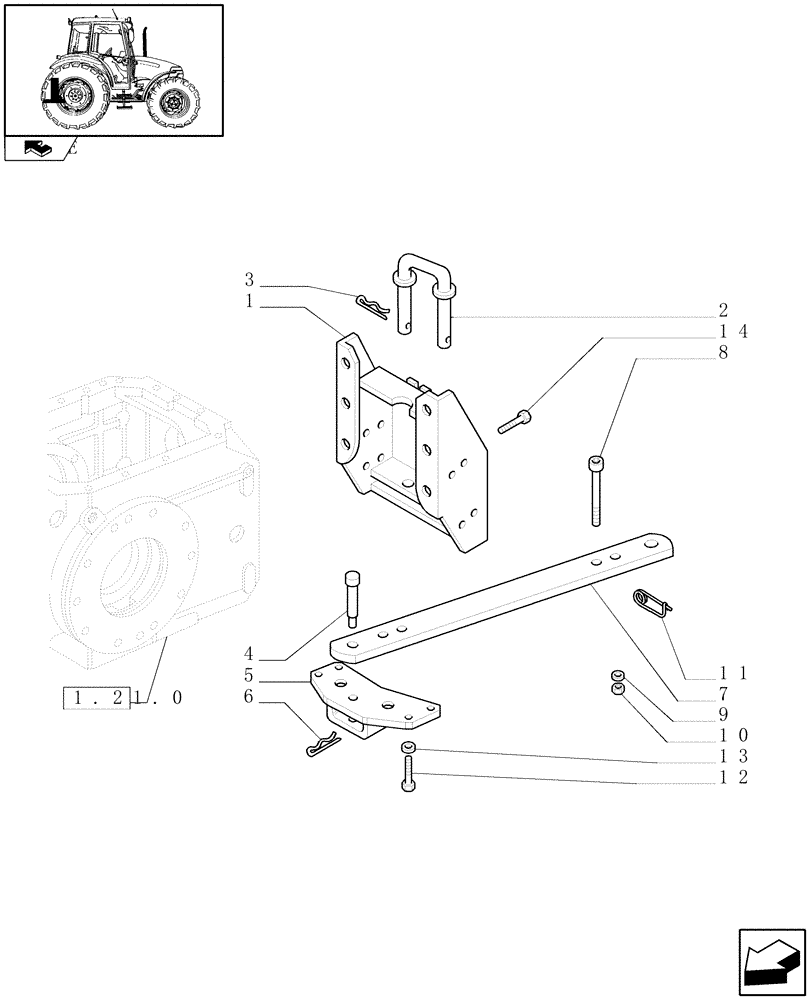 Схема запчастей Case IH FARMALL 90 - (1.89.0/01) - DRAWBAR AND SUPPORT WITHOUT PIN (HOLE DIAMETER 33 MM) (VAR.335905) (09) - IMPLEMENT LIFT