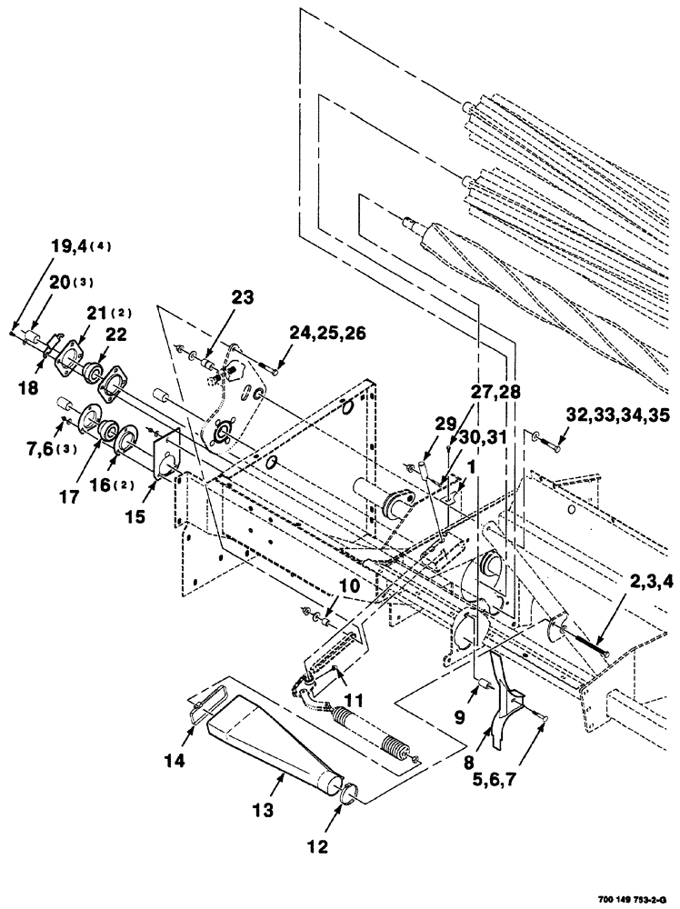 Схема запчастей Case IH 725 - (05-004) - HAY CONDITIONER ASSEMBLY, RIGHT (58) - ATTACHMENTS/HEADERS