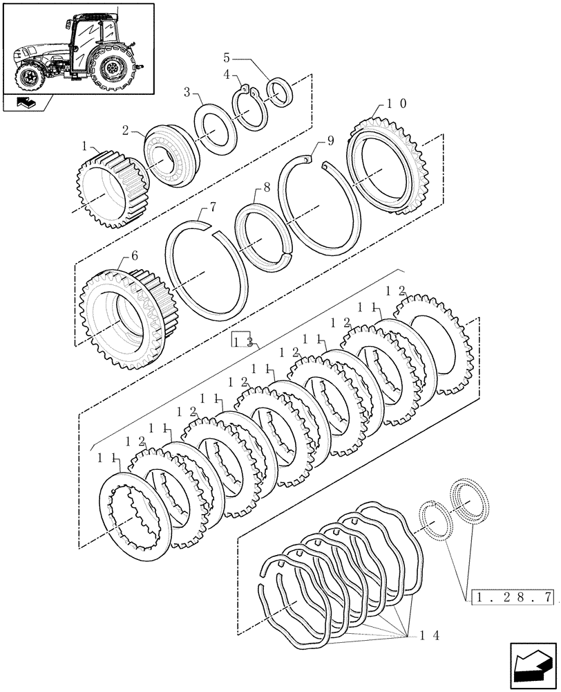 Схема запчастей Case IH FARMALL 105V - (1.28.7/03[03]) - 32X16 HI-LO AND POWER SHUTTLE TRANSMISSION - CLUTCH DISKS (VAR.330275-331275 / 743510; VAR.330273) (03) - TRANSMISSION