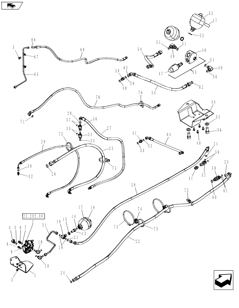 Схема запчастей Case IH MAGNUM 190 - (23.202.06) - HYDRAULIC SYSTEM, SUSPENDED MFD AXLE, POWERSHIFT TRANSMISSION (23) - FOUR WHEEL DRIVE SYSTEM