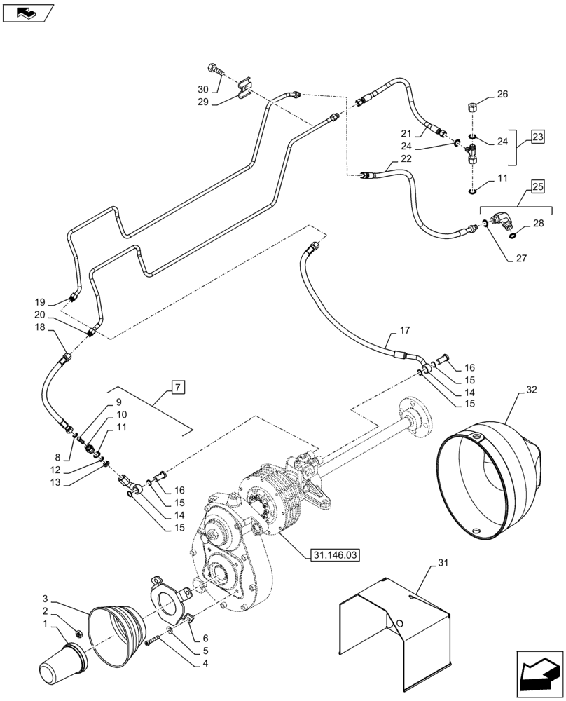 Схема запчастей Case IH PUMA 130 - (31.146.02) - VAR - 333648, 334648, 335648 - FRONT PTO ASSY - GUARDS & LINES (31) - IMPLEMENT POWER TAKE OFF