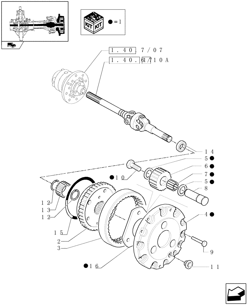 Схема запчастей Case IH FARMALL 80 - (1.40.7/10) - STANDARD FRONT AXLE W/LIMITED SLIP DIFF - DIFFERENTIAL GEARS AND SHAFT (VAR.335325-743559) (04) - FRONT AXLE & STEERING