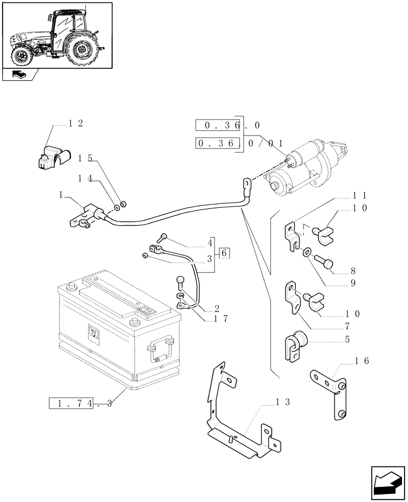 Схема запчастей Case IH FARMALL 95N - (1.75.3/01) - BATTERY CABLES WITHOUT MECHANICAL BATTERY ISOLATOR (VAR.338798) (06) - ELECTRICAL SYSTEMS