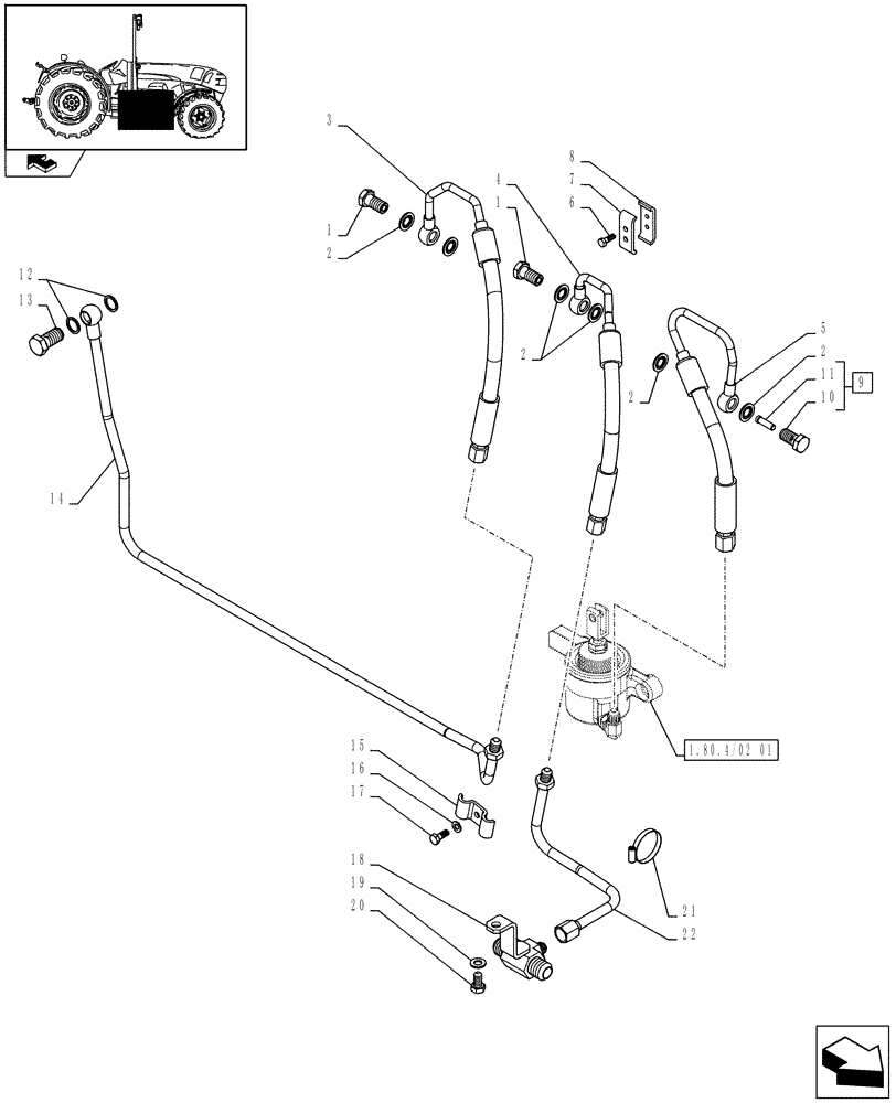 Схема запчастей Case IH FARMALL 105N - (1.80.4/02[02]) - 2 MID MOUNT PIPES, 4 COUPLERS - PTO ENGAGEMENT CLUTCH - PIPES - L/CAB (VAR.330119) (07) - HYDRAULIC SYSTEM