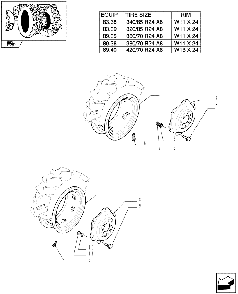 Схема запчастей Case IH FARMALL 95N - (83.00[04]) - DRIVE WHEELS (11) - WHEELS/TRACKS