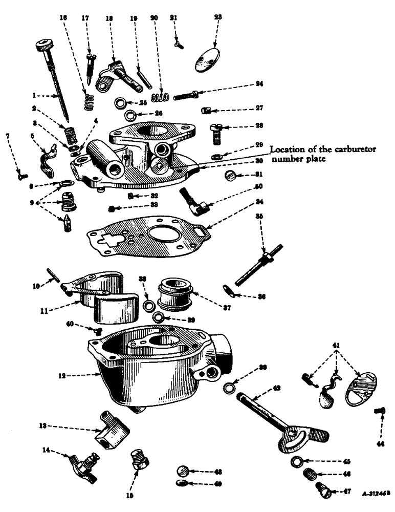 Схема запчастей Case IH SUPER AV - (044) - ENGINE, CARBURETOR, MARVEL-SCHEBLER, 3 X 4 FEET, C-113 ENGINE SERIAL NO. 25001 TO 255417 (01) - ENGINE