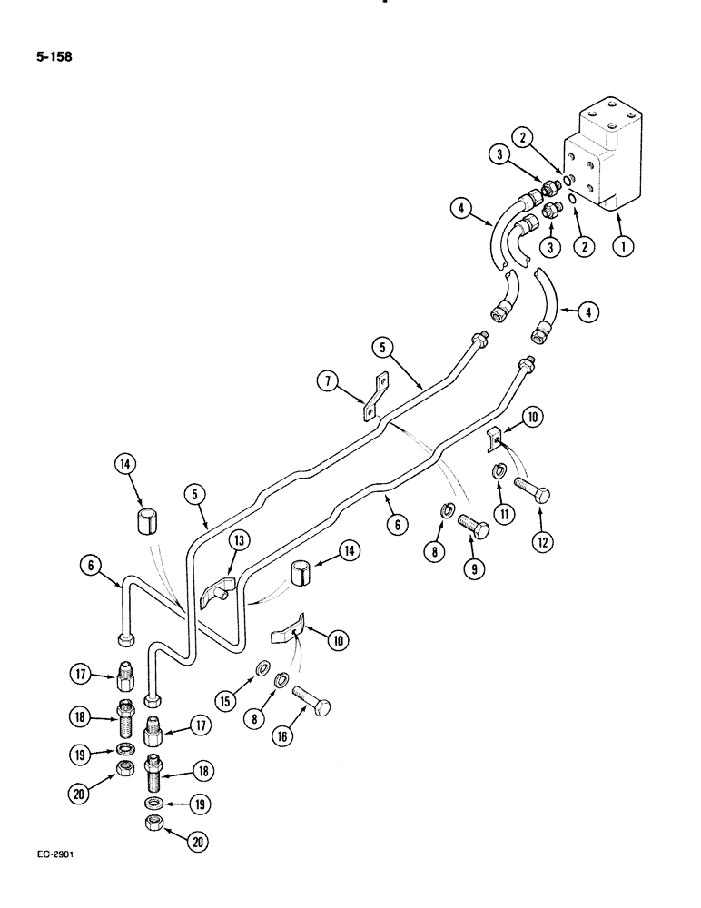 Схема запчастей Case IH 885 - (5-158) - STEERING PIPES, FRONT, P.I.N. 18001 AND AFTER (05) - STEERING