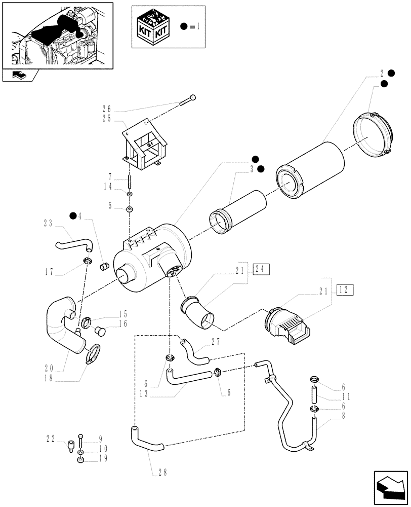 Схема запчастей Case IH PUMA 155 - (1.19.1/01) - AIR FILTER WITH PRECLEANER AND PIPES (02) - ENGINE EQUIPMENT