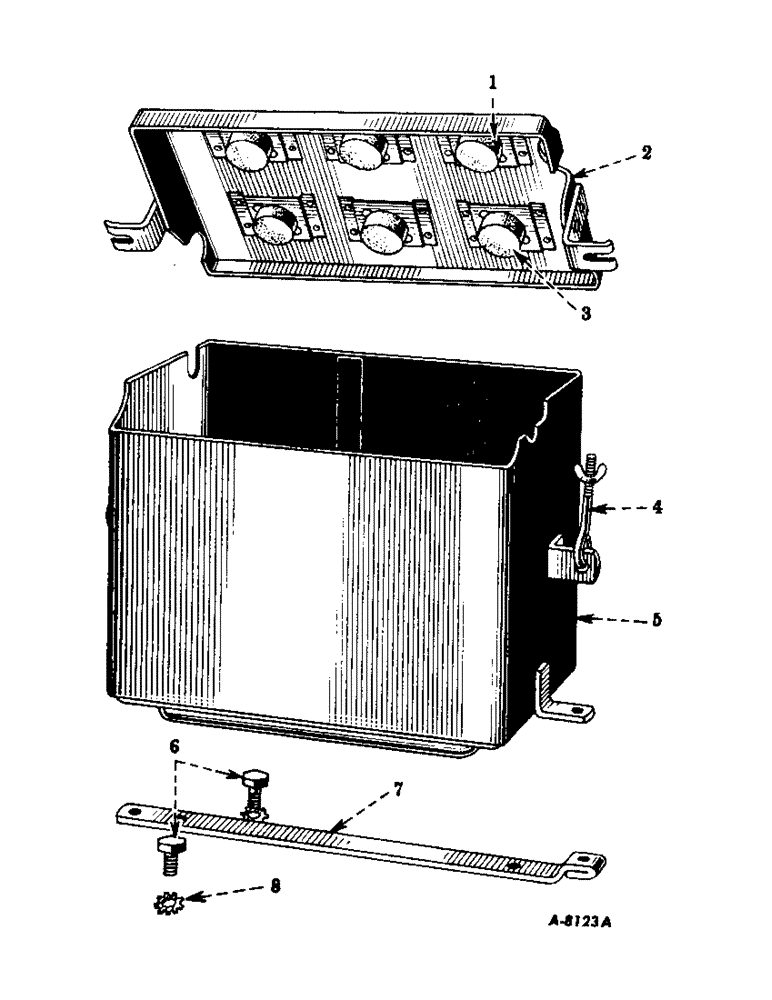 Схема запчастей Case IH SUPER M-TA - (129) - ELECTRICAL SYSTEM, CARBURETED ENGINE, BATTERY BOX, UNDER FUEL TANK (06) - ELECTRICAL SYSTEMS