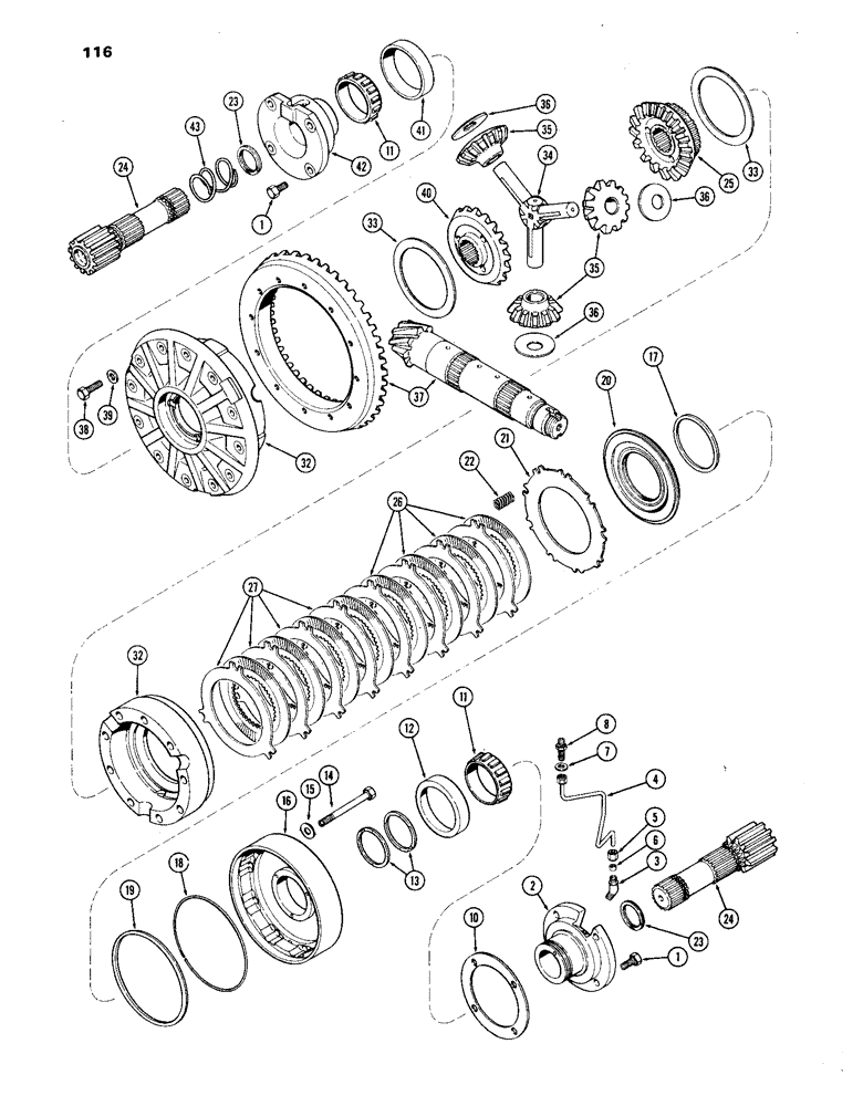 Схема запчастей Case IH 1270 - (116) - DIFFERENTIAL, BEARING CARRIER, CAGE, SIDE GEAR AND SHAFT (06) - POWER TRAIN