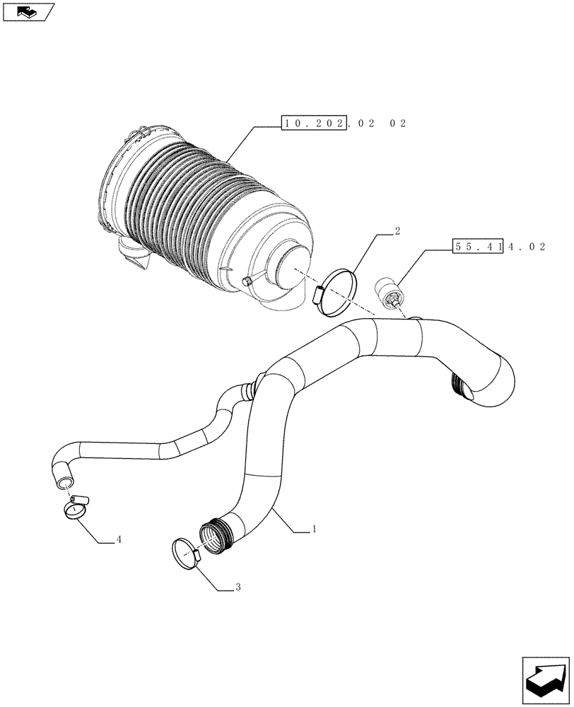 Схема запчастей Case IH FARMALL 75C - (10.202.01) - AIR CLEANER, PIPE (10) - ENGINE