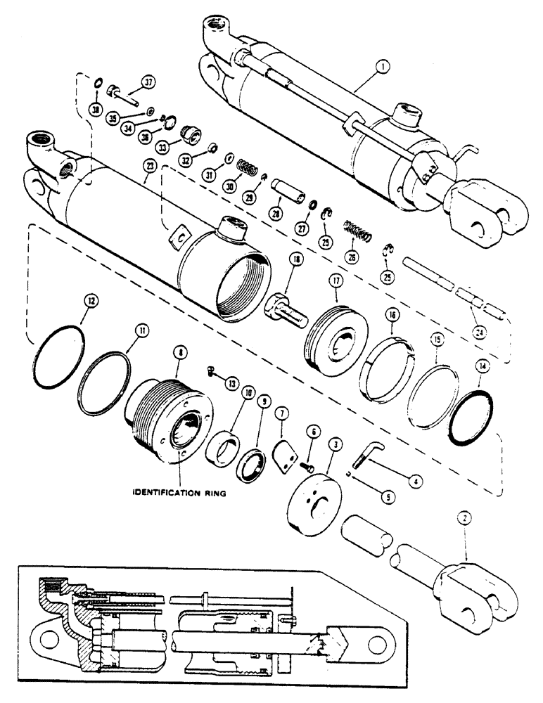 Схема запчастей Case IH 1175 - (189A) - G33769 REMOTE HYDRAULIC CYLINDER, 4 INCH BORE X 8 INCH STROKE, GLAND WITHOUT CENTER BEARING (08) - HYDRAULICS