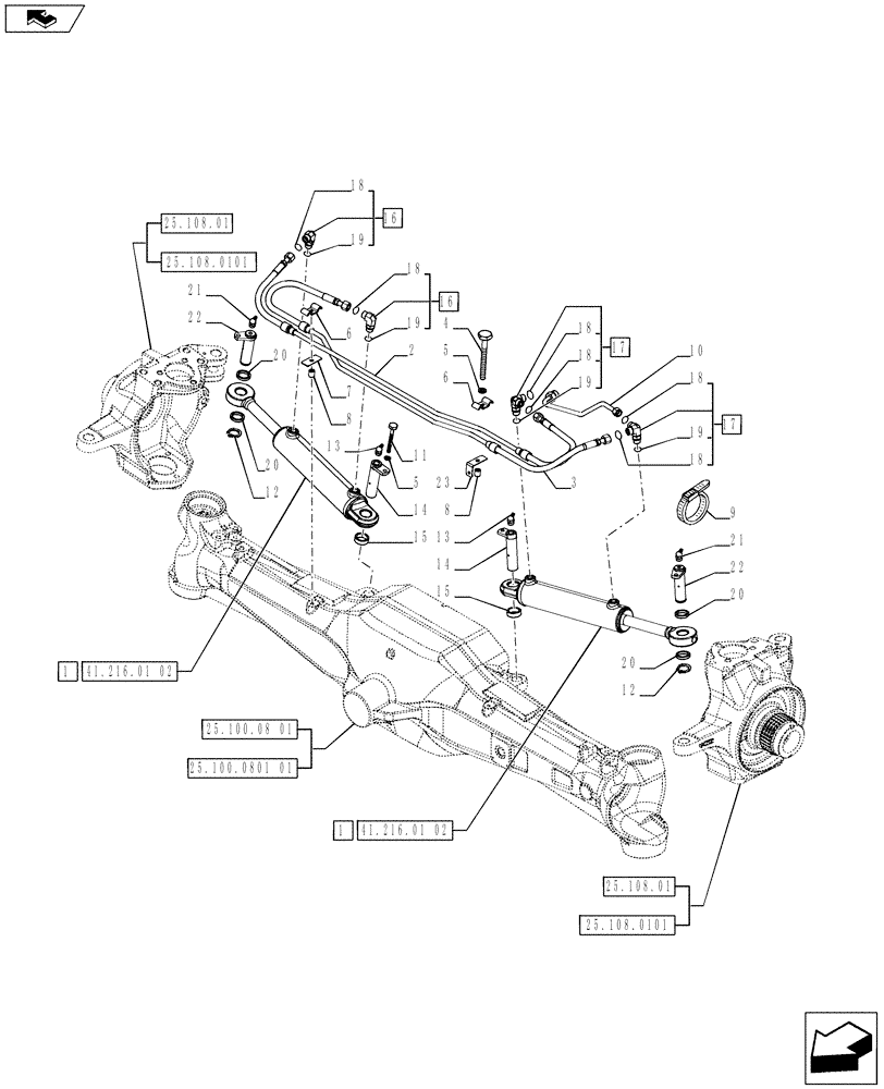 Схема запчастей Case IH PUMA 200 - (41.216.0102) - CLASS 4 4WD FRONT AXLE WITH ACTIVE SUSPENSIONS - HYDRAULIC STEERING CYLINDER AND PIPES (VAR.720463-728212) (41) - STEERING