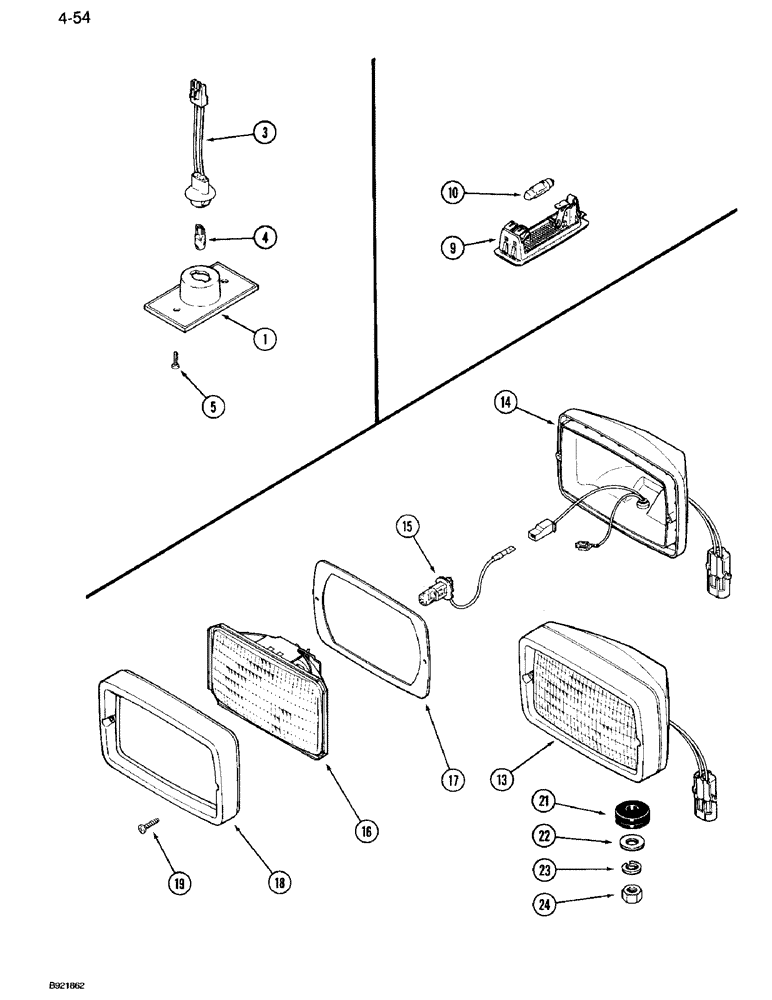 Схема запчастей Case IH 7110 - (4-54) - LAMP ASSEMBLIES, CONSOLE LAMP ASSEMBLY, DOME LAMP ASSEMBLY, CAB AND ROPS FLOOD LAMP ASSEMBLY (04) - ELECTRICAL SYSTEMS