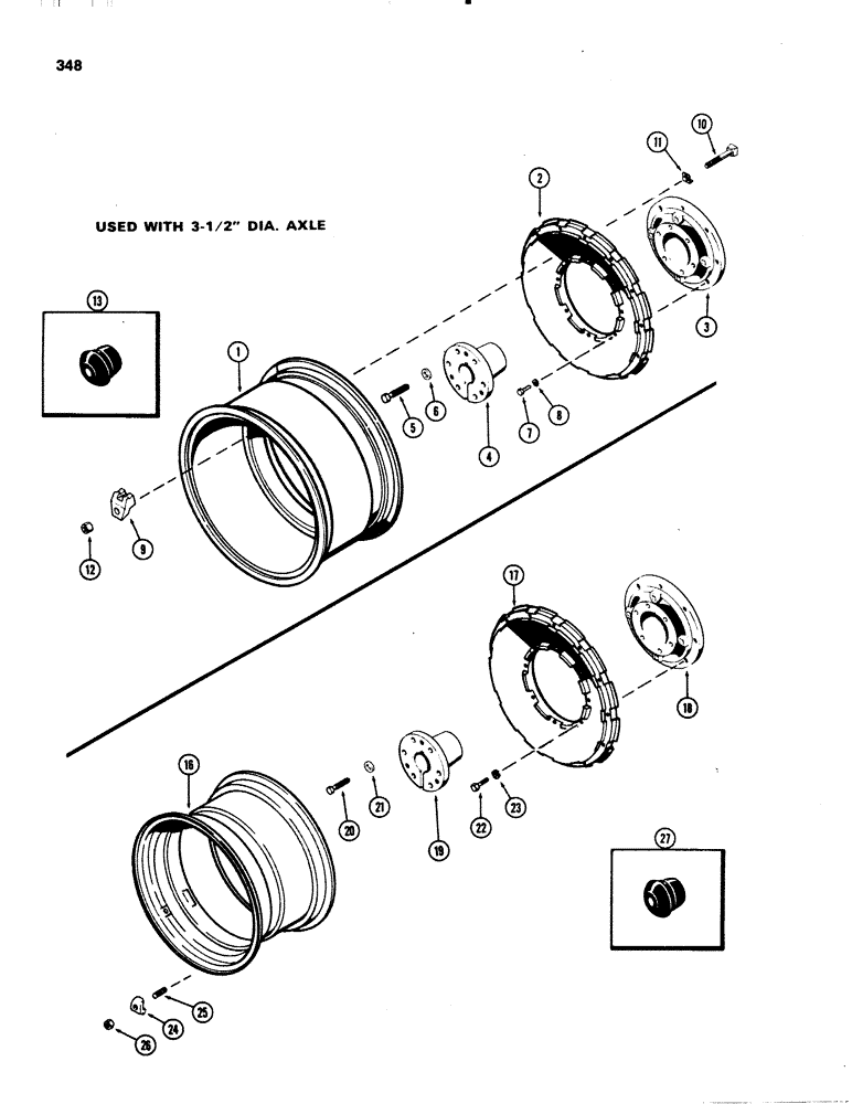 Схема запчастей Case IH 1070 - (0348) - REAR WHEELS WITH 34 INCH RIMS, MANUAL ADJUSTABLE, USED WITH 3-1/2" DIAMETER AXLE (06) - POWER TRAIN