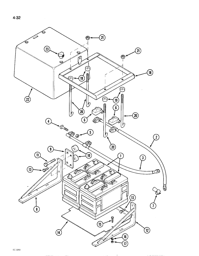 Схема запчастей Case IH 1896 - (4-32) - BATTERY, BATTERY MOUNTING AND CABLES (04) - ELECTRICAL SYSTEMS