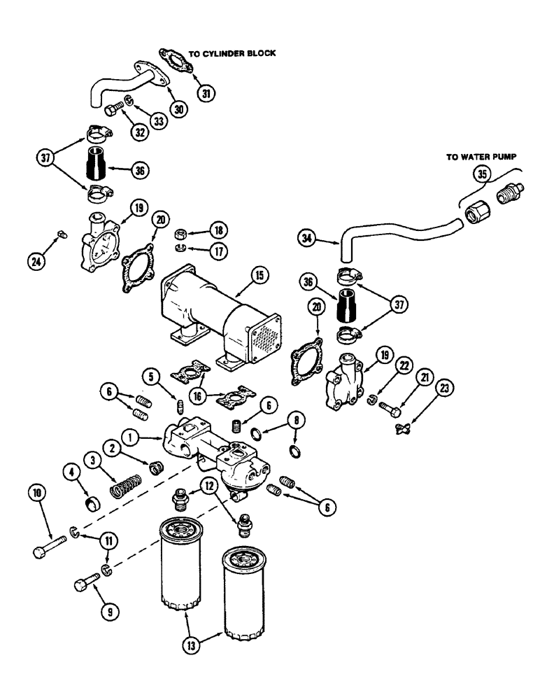 Схема запчастей Case IH 2290 - (2-030) - OIL FILTER AND HEAT EXCHANGER, ENGINE SERIAL NUMBER 10175026 AND AFTER, 504BDT DIESEL ENGINE (02) - ENGINE