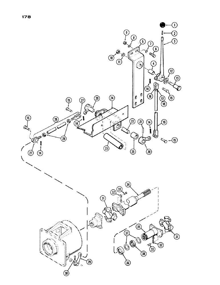 Схема запчастей Case IH 1200 - (178) - P.T.O. CONTROLS AND DRIVE SHAFT (09) - CHASSIS