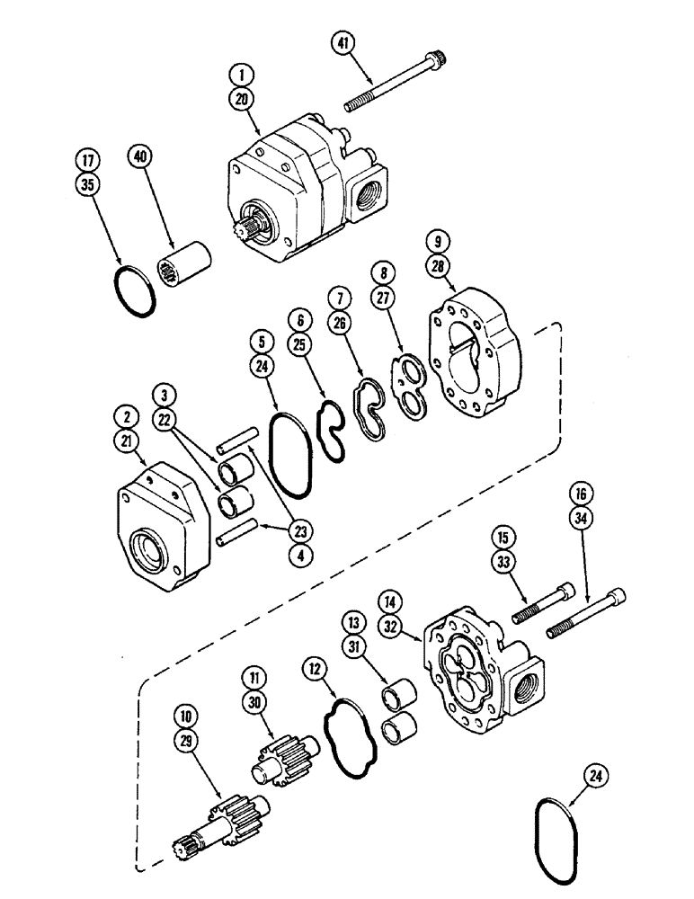 Схема запчастей Case IH 2290 - (8-384) - HYDRAULICS, GEAR AND PISTON PUMP ASSEMBLY, PRIOR TO TRANSMISSION SERIAL NUMBER 16210895 (08) - HYDRAULICS