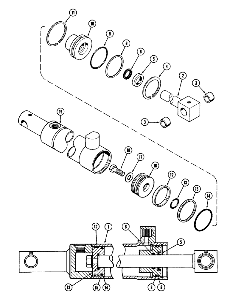 Схема запчастей Case IH 4890 - (5-152) - FRONT STEERING CYLINDER, 2-1/2" (63.5 MM) DIAMETER X 9-7/8" (250.8MM) STROKE, PRIOR TO PIN 8860450 (05) - STEERING