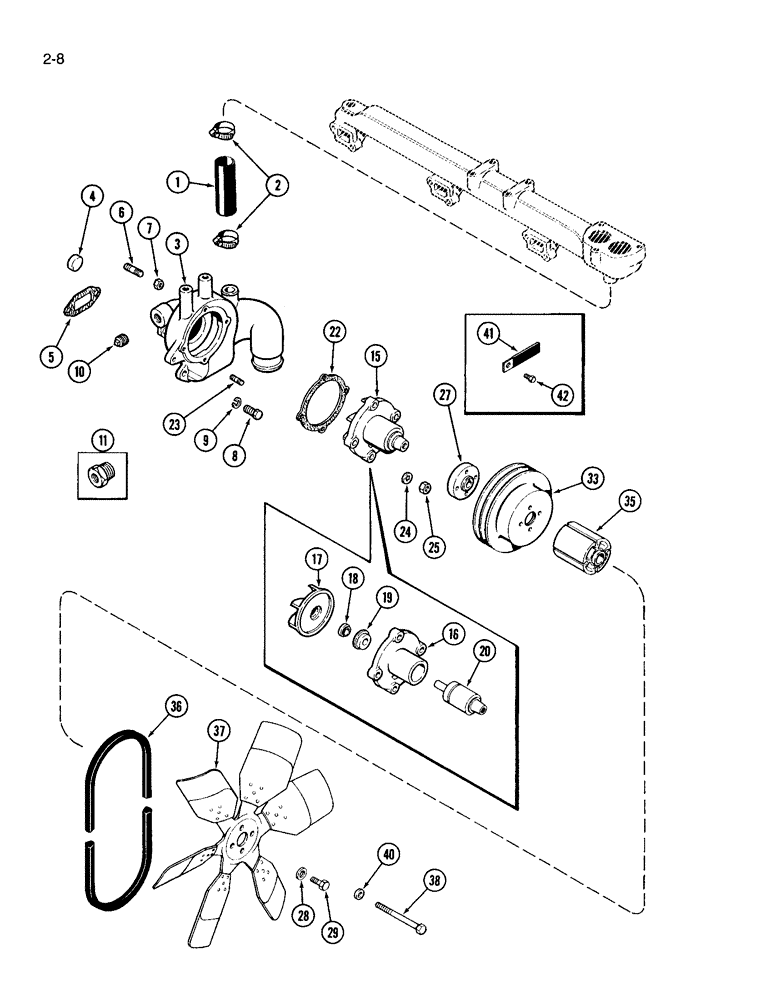 Схема запчастей Case IH 3594 - (2-008) - WATER PUMP, 504BDT DIESEL ENGINE (02) - ENGINE