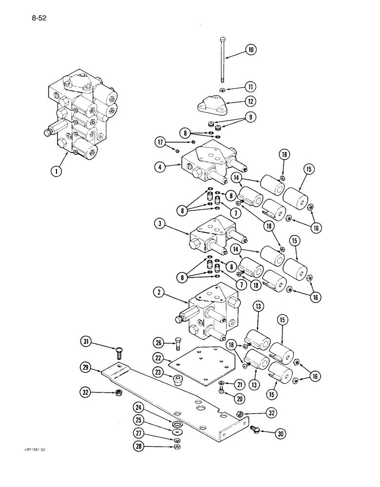 Схема запчастей Case IH 1640 - (8-052) - CONTROL VALVE AND MOUNTING, W/O FORE AND AFT ATTACHMENT, PRIOR TO SERIAL NO. JJC0097190 (07) - HYDRAULICS