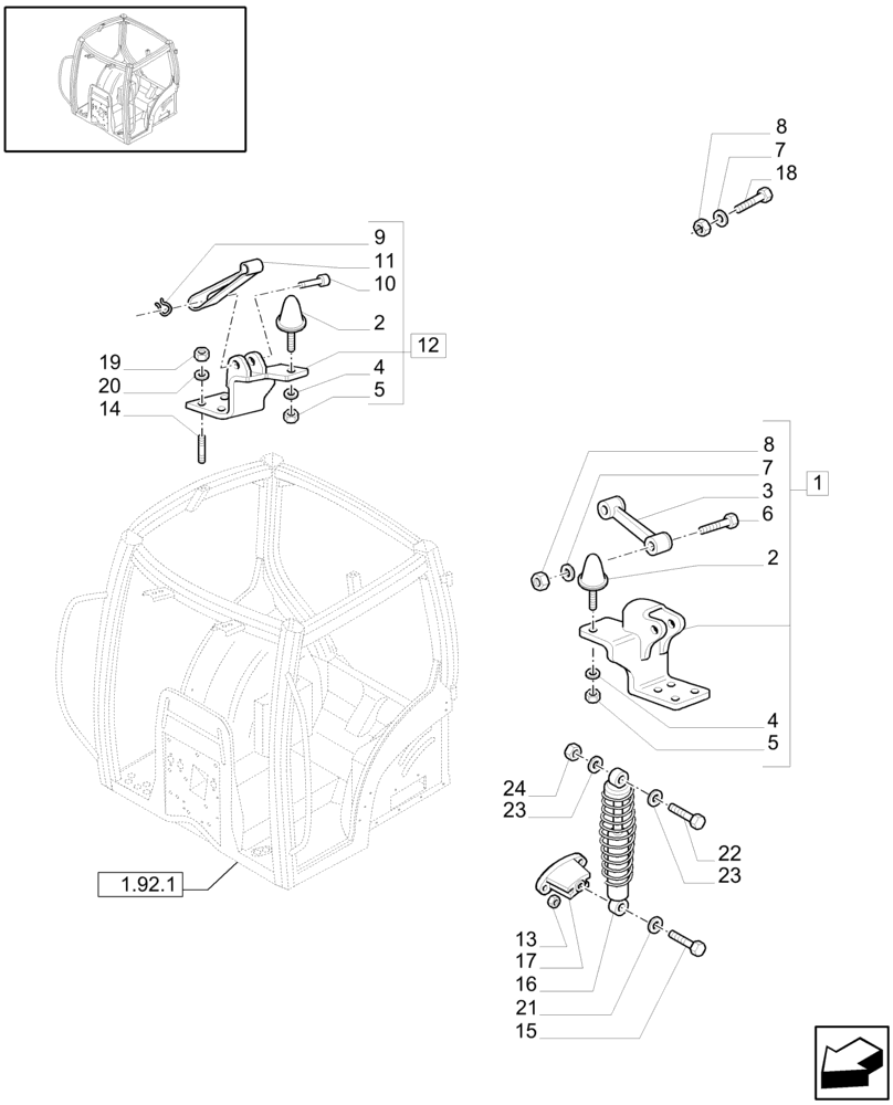 Схема запчастей Case IH MAXXUM 130 - (1.92.6/01[02]) - CABIN SUSPENSION - REAR SUPPORTS (VAR.331658; 330658-333679 / 743810) (10) - OPERATORS PLATFORM/CAB