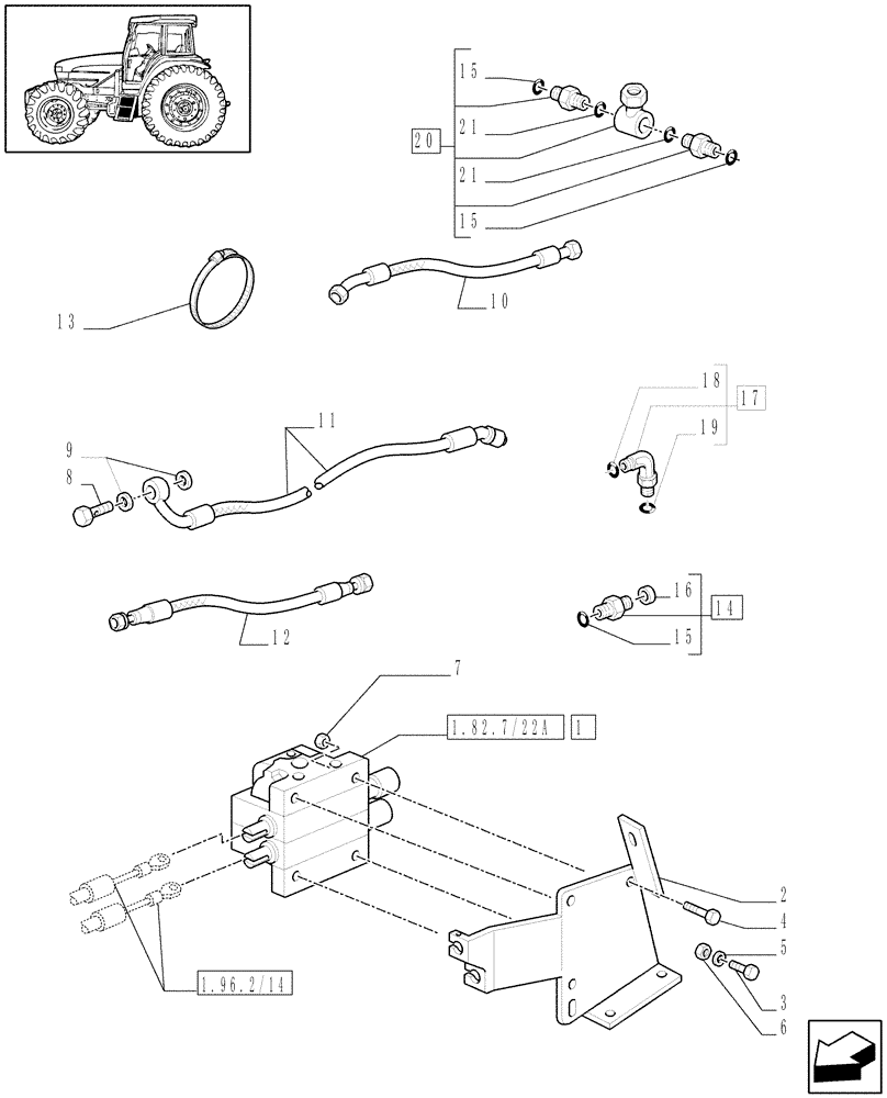 Схема запчастей Case IH MAXXUM 140 - (1.82.7/33[01A]) - TWO MID MOUNTED REMOTE VALVES - PIPES AND VALVE - D6432 (VAR.331560-332560-334560-331561-332561) (07) - HYDRAULIC SYSTEM