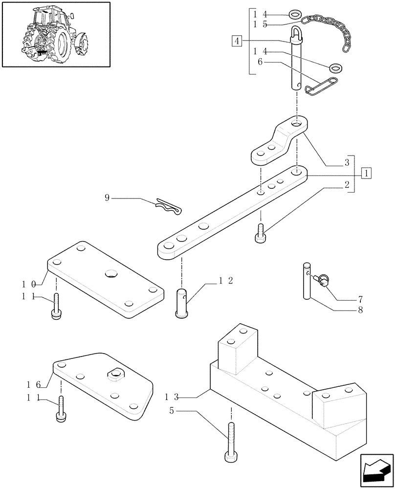 Схема запчастей Case IH MAXXUM 120 - (1.89.0[01]) - DRAWBAR FOR SLIDING SUPPORT - C5818 (VAR.330918) (09) - IMPLEMENT LIFT