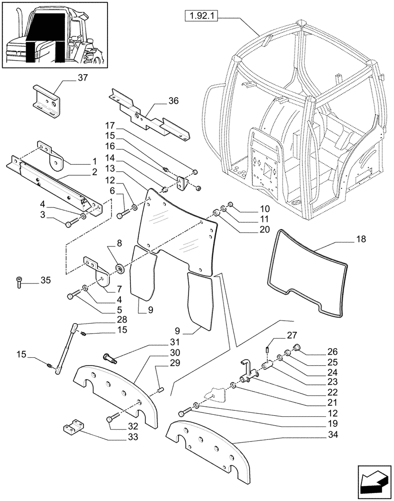 Схема запчастей Case IH MAXXUM 110 - (1.92.3/02) - HINGED WINDSHIELD (VAR.330609-331609-330618-331618-332618) (10) - OPERATORS PLATFORM/CAB