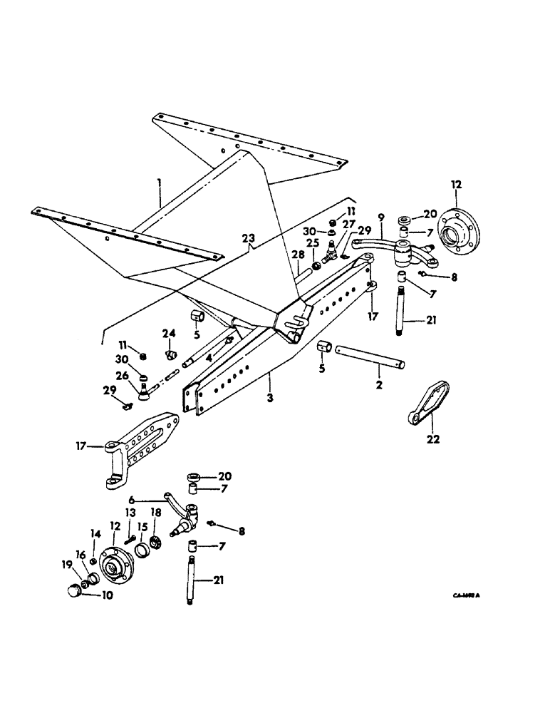 Схема запчастей Case IH 615 - (14-02) - SUSPENSION, GUIDE WHEEL AXLE, SUPPORT AND TIE ROD, ADJUSTABLE Suspension