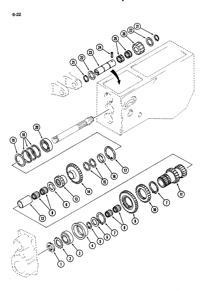 Схема запчастей Case IH 235 - (6-22) - SELECTOR AND COUNTER GEARS LOWER, MECHANICAL TRANSMISSION (06) - POWER TRAIN