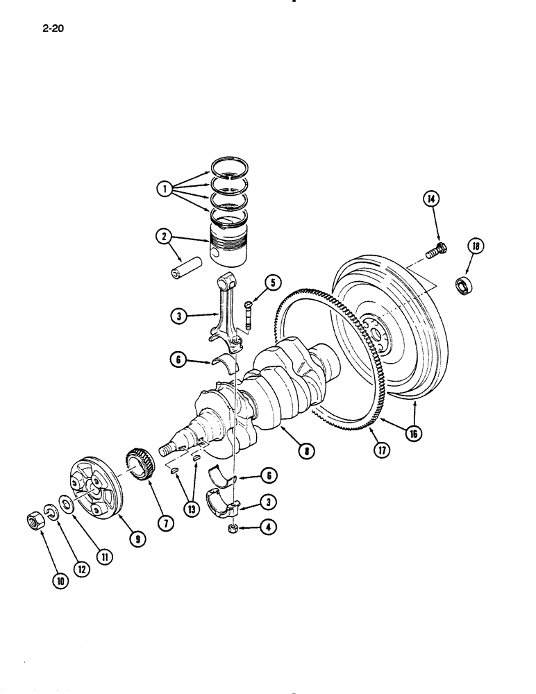 Схема запчастей Case IH 235 - (2-20) - PISTON, CONNECTING ROD, CRANKSHAFT AND FLYWHEEL (02) - ENGINE