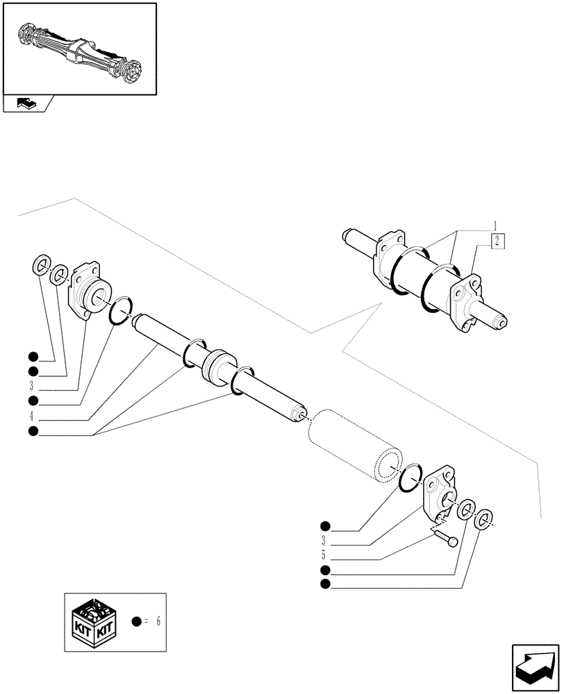 Схема запчастей Case IH FARMALL 105V - (1.40.0/12) - STANDARD FRONT AXLE WITH ELECTROHYDR. DIFF. LOCK LESS FRONT BRAKES (40 KM/H) - HYDRAULIC CYLINDER (04) - FRONT AXLE & STEERING