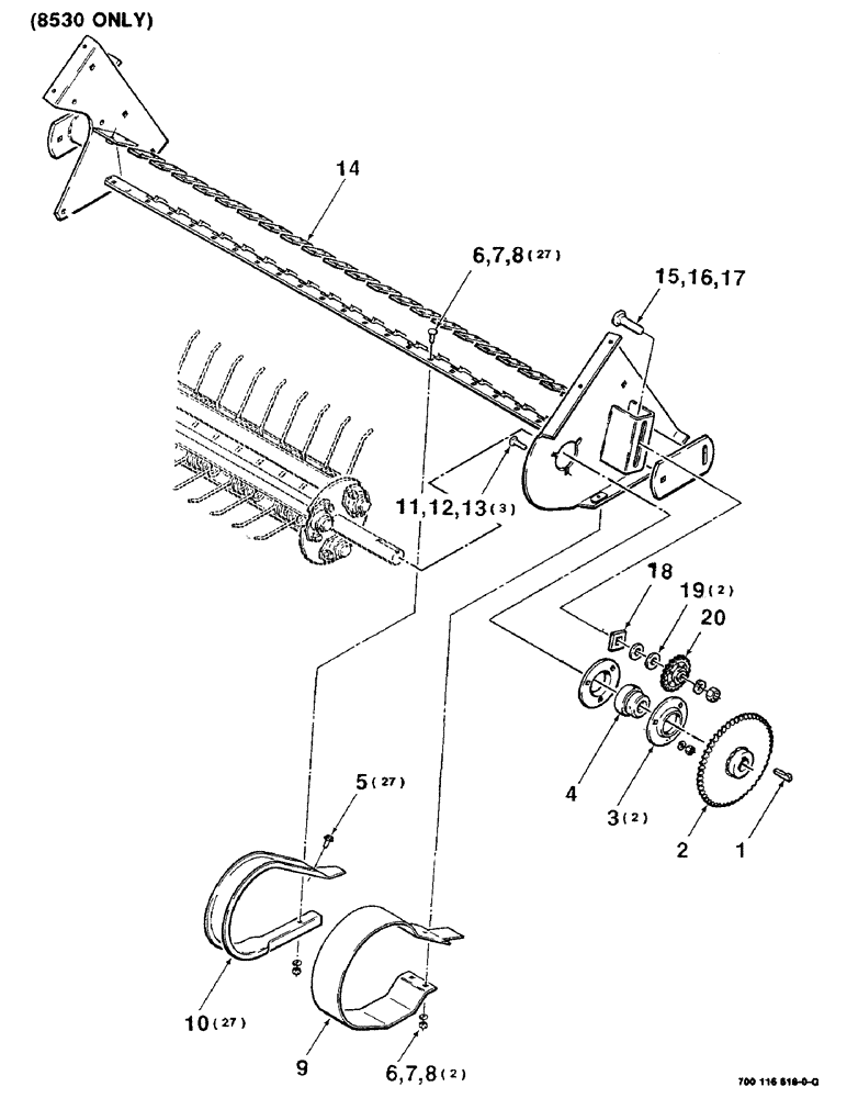 Схема запчастей Case IH 8530 - (3-04) - PICKUP FRAME AND WRAPPER ASSEMBLY - LEFT, (8530 ONLY) Pickup