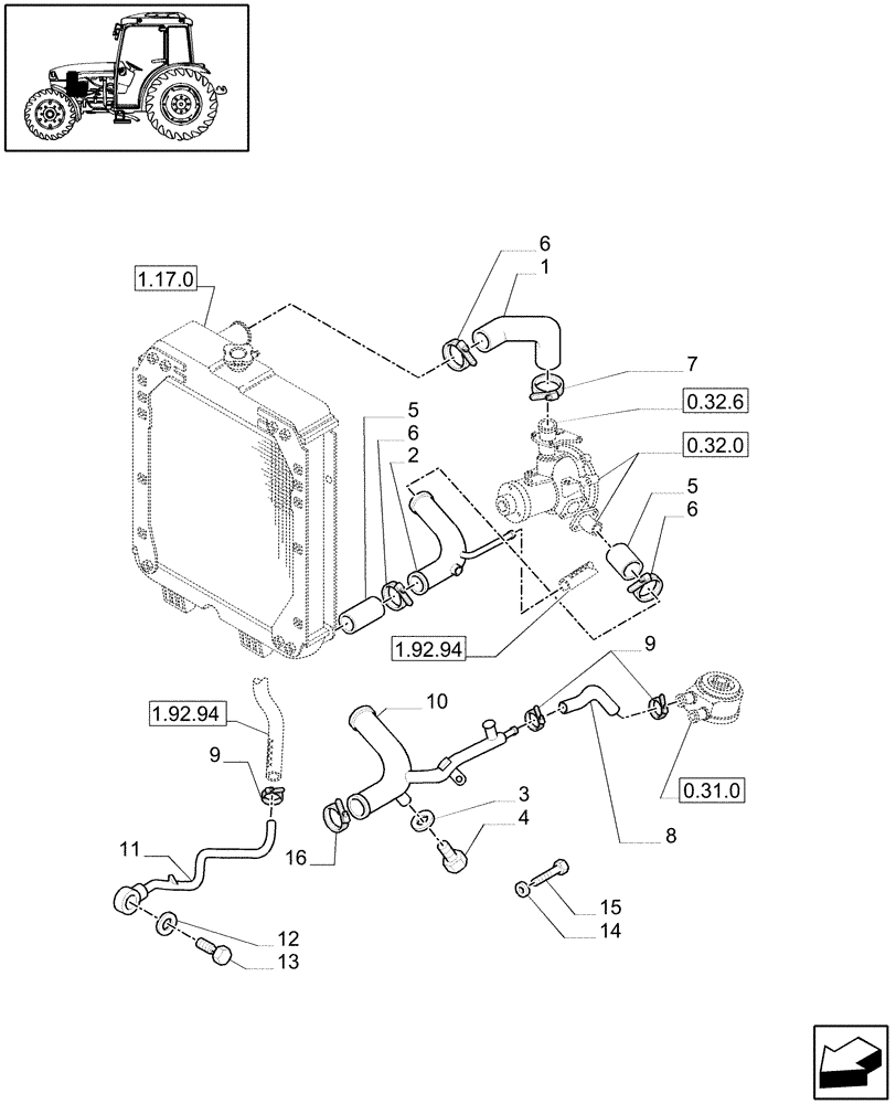 Схема запчастей Case IH JX1070C - (1.17.2[01]) - RADIATOR HOSES - W/CAB (02) - ENGINE EQUIPMENT