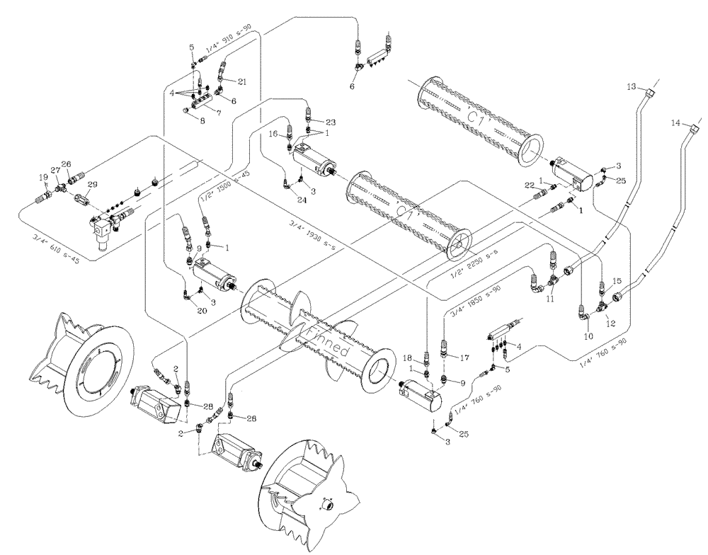 Схема запчастей Case IH 7700 - (B08[06]) - HYDRAULIC CIRCUIT {ADJUSTABLE WDR/FINNED/1ST&2ND FLOATING ROLLERS} Hydraulic Components & Circuits