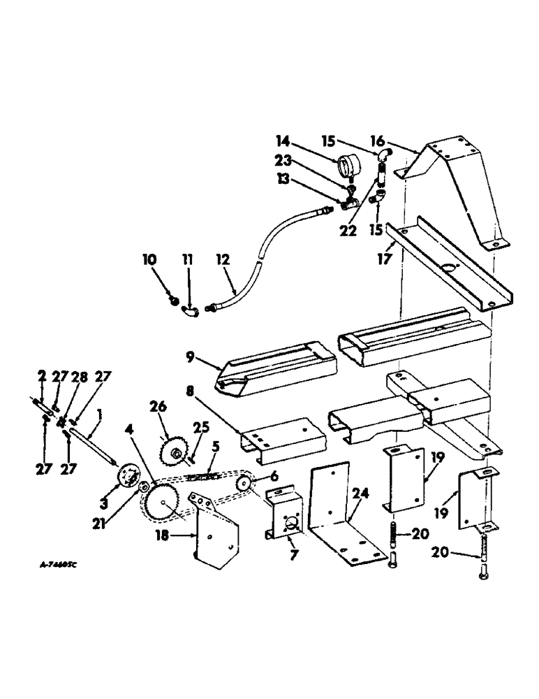 Схема запчастей Case IH 430 - (E-57) - HYDRAULIC BALE TENSION DEVICE CHANNELS,, HOSE AND DRIVE FOR AUTOMATIC LUBRICATION 