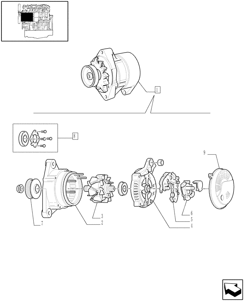 Схема запчастей Case IH JX95 - (0.40.0/ A) - ALTERNATOR (01) - ENGINE