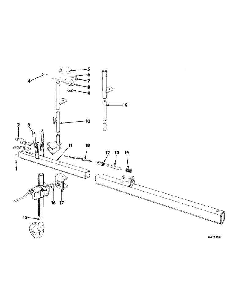 Схема запчастей Case IH 50 - (A-011) - JACK, EXTENSION, STANDARD AND TONGUE, (FOR POWER TAKE-OFF DRIVE) (37) - HITCHES, DRAWBARS & IMPLEMENT COUPLINGS