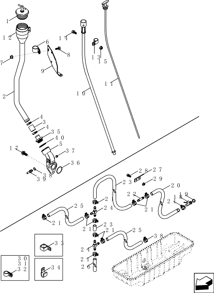 Схема запчастей Case IH 2577 - (10.304.03) - OIL SYSTEM ENGINE - OIL FILL TUBE - OIL DRAIN SYSTEM (10) - ENGINE