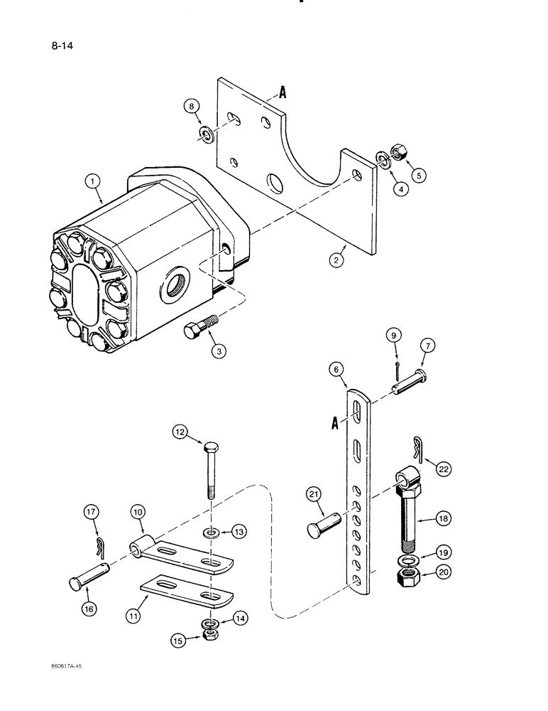 Схема запчастей Case IH 8500 - (8-14) - HYDRAULIC PUMP MOUNTING, WITH PIN ADJUSTABLE SUPPORT PARTS (08) - HYDRAULICS