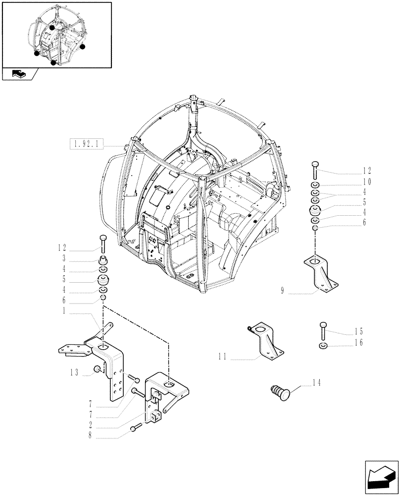 Схема запчастей Case IH MAXXUM 110 - (1.92.6) - CAB SUPPORTS (10) - OPERATORS PLATFORM/CAB