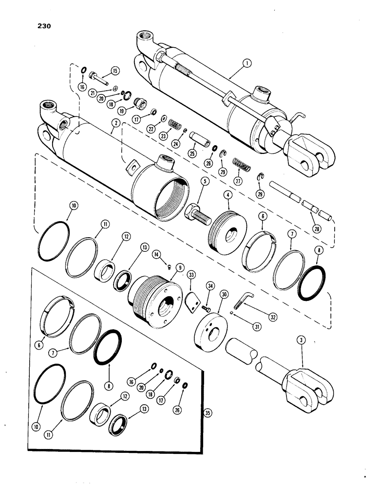 Схема запчастей Case IH 1270 - (230) - G31945 REMOTE HYDRAULIC CYLINDER, 4 X 8 CYLINDER, WITHOUT GLAND IDENTIFICATION GROOVE (08) - HYDRAULICS