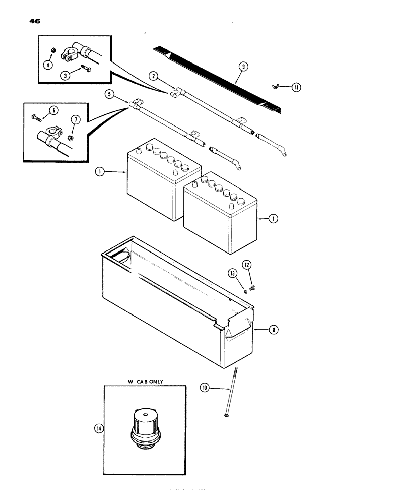 Схема запчастей Case IH 1070 - (046) - BATTERY - CABLES - BATTERY BOX, (451B) DIESEL ENGINE (04) - ELECTRICAL SYSTEMS