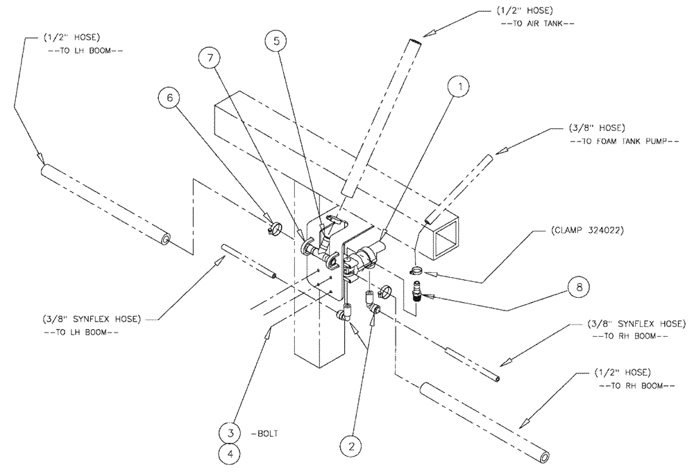 Схема запчастей Case IH SPX3200 - (09-034) - FOAMER VALVE GROUP, CENTER SECTION Liquid Plumbing