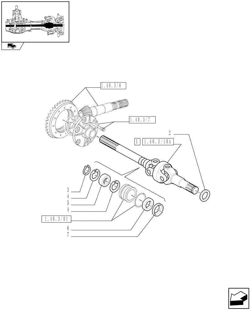 Схема запчастей Case IH FARMALL 65C - (1.40.3/10[01]) - FRONT AXLE WITH LIMITED SLIP DIFF., WITH FRONT BRAKE (40 KM/H) - DIFFER. GEARS AND SHAFT (VAR.331324) (04) - FRONT AXLE & STEERING