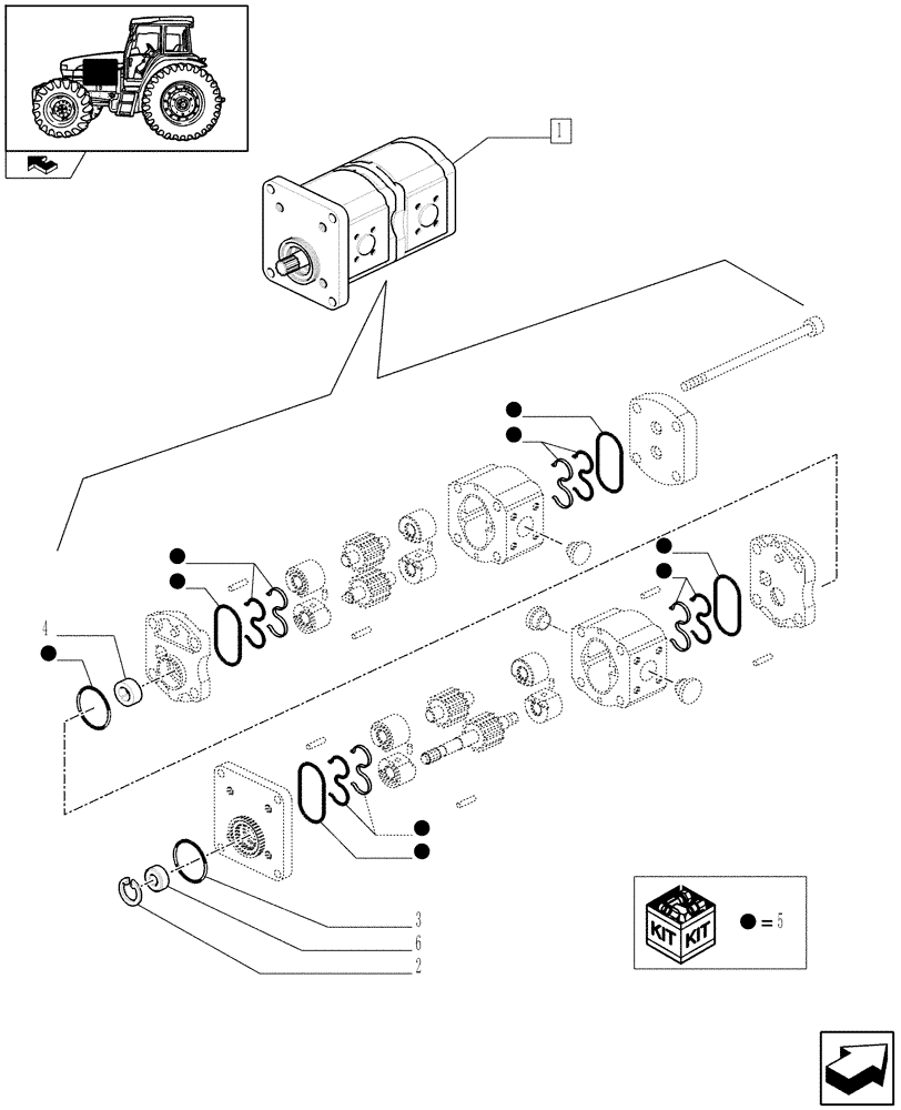 Схема запчастей Case IH FARMALL 85U - (1.42.0/ B) - HYDRAULIC PUMP - BREAKDOWN (04) - FRONT AXLE & STEERING