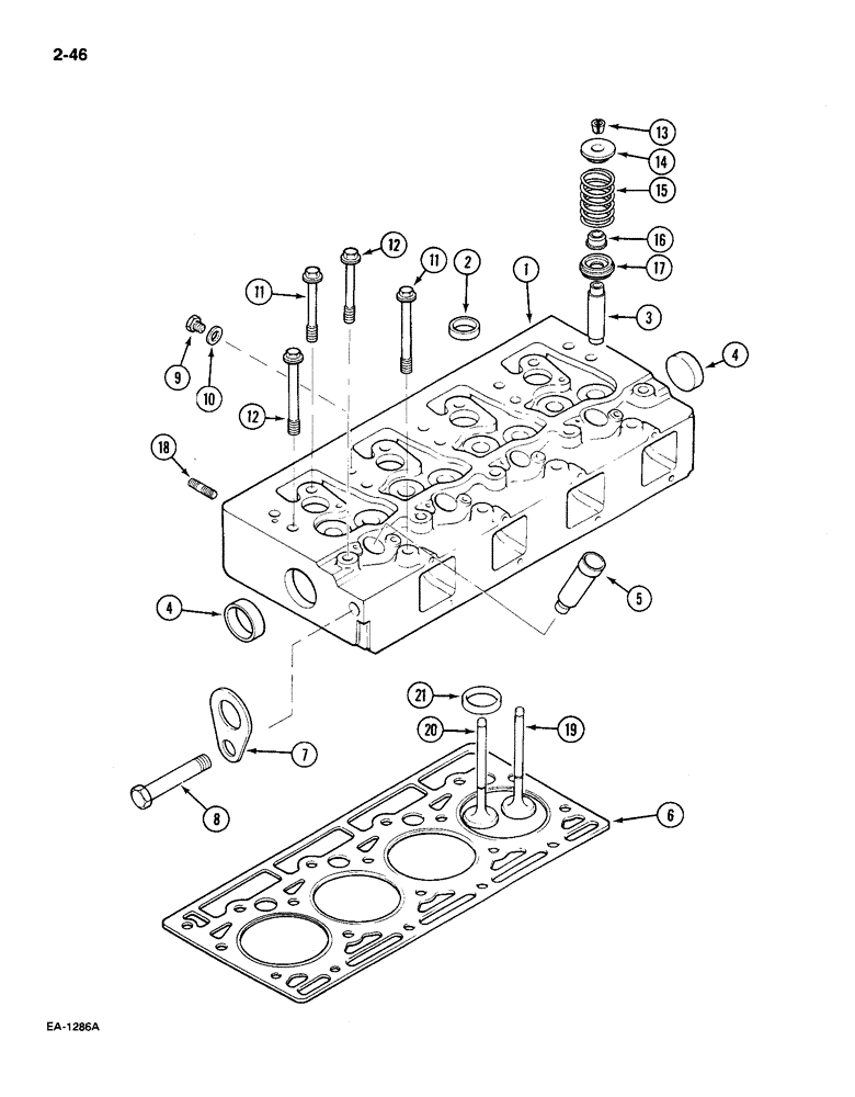 Схема запчастей Case IH 585 - (2-46) - CYLINDER HEAD, VALVES AND STUDS (02) - ENGINE